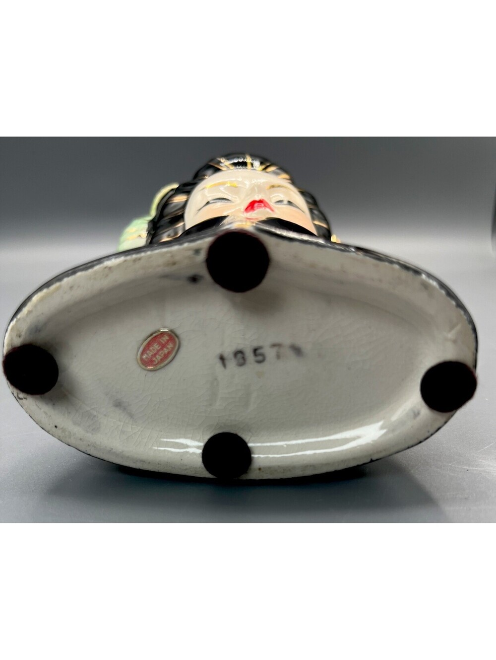 Rare Vintage Japan Geisha Lady Head Vase Black Robe Gold Madame Butterfly MCM - Picture 10 of 11